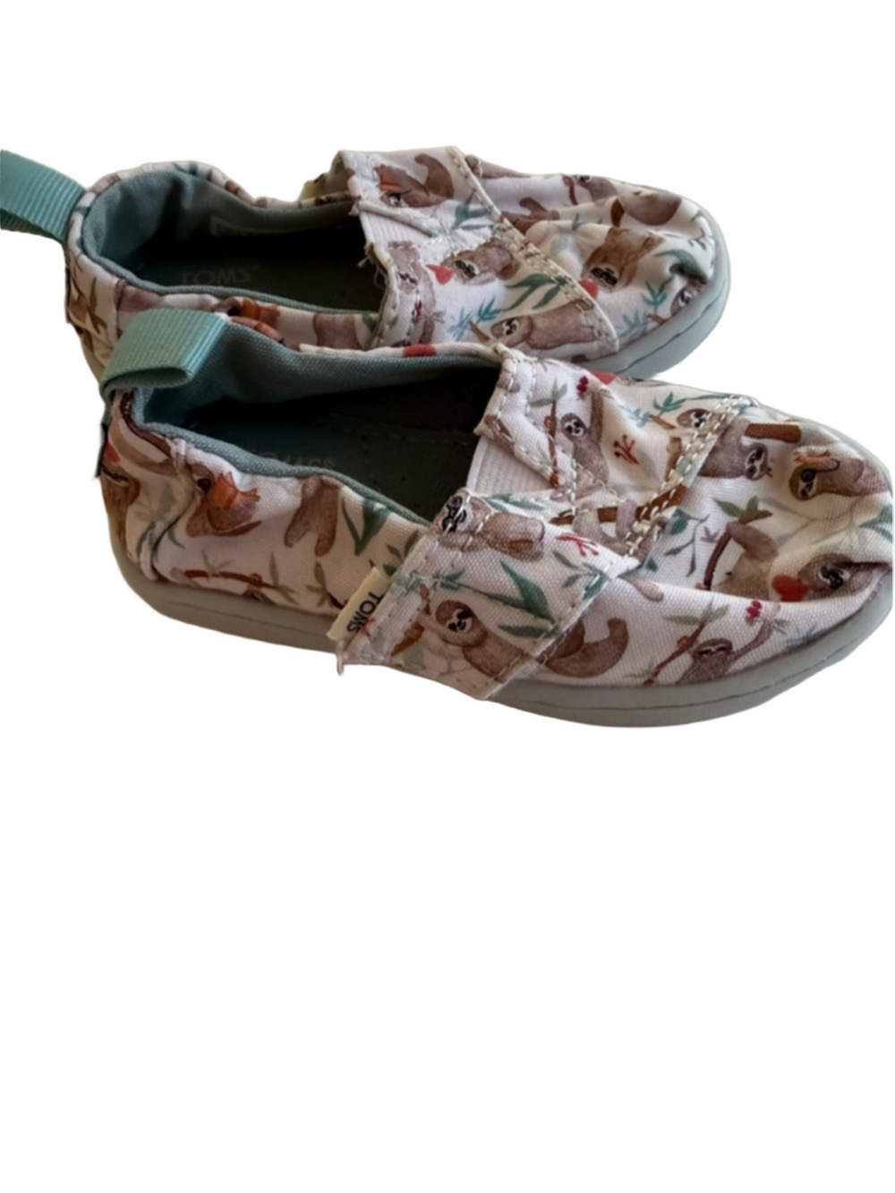 Baby TOMS Sloth Print Canvas Slip-On Shoes White Brown Size 6 - Picture 2 of 8
